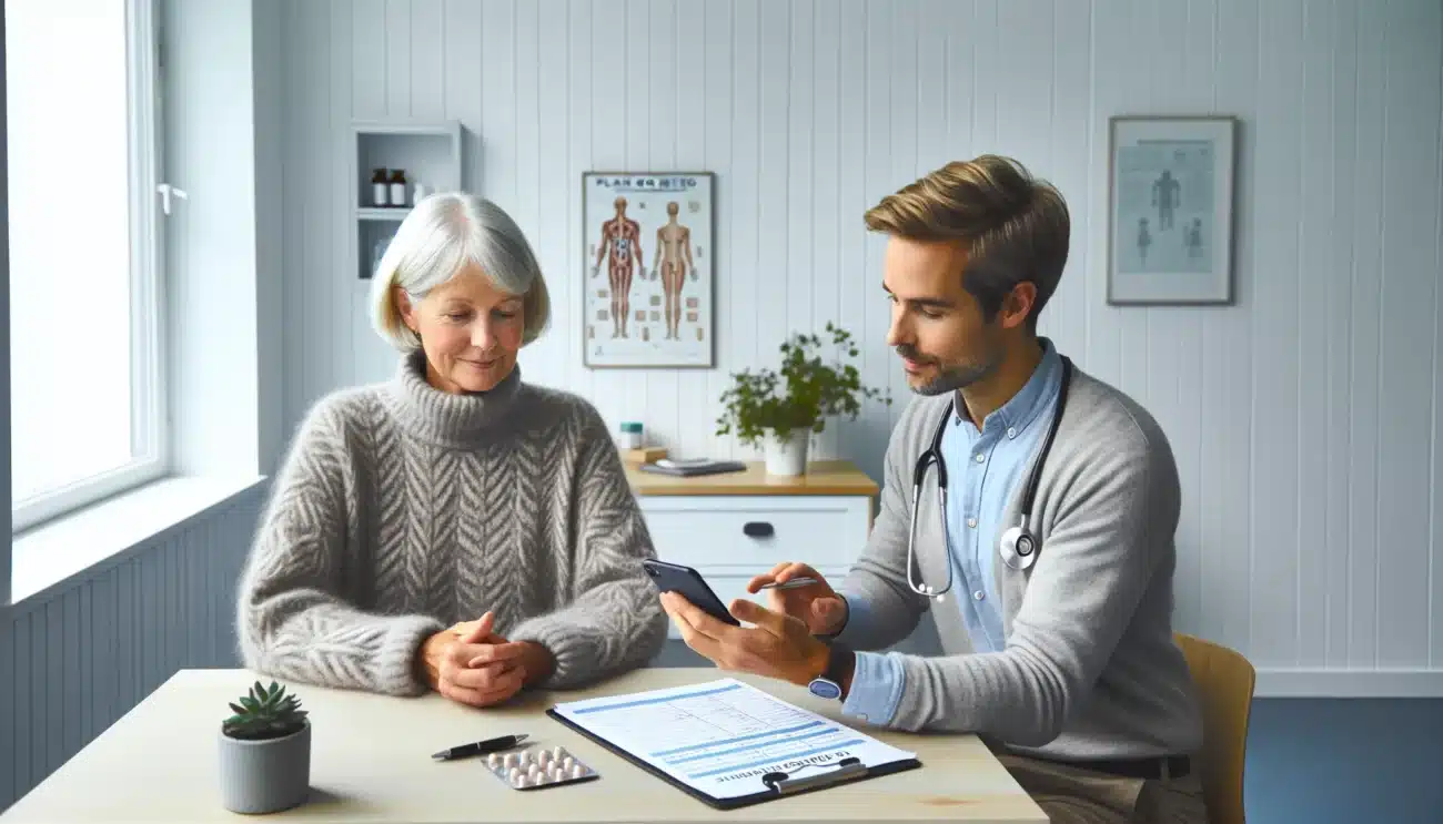 Patient and gp reviewing agenda and plan in a norwegian clinic