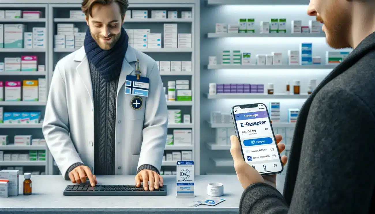 Patient shows helsenorge e prescription and id to pharmacist in norway